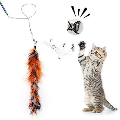 Interactive Cat Feather Toy Feather Teaser Stick Wand Pet Retractable Feather Bell Refill Replacement Catcher Product for Kitten