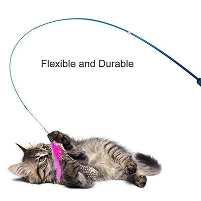 Interactive Cat Feather Toy Feather Teaser Stick Wand Pet Retractable Feather Bell Refill Replacement Catcher Product for Kitten