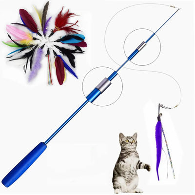 Interactive Cat Feather Toy Feather Teaser Stick Wand Pet Retractable Feather Bell Refill Replacement Catcher Product for Kitten