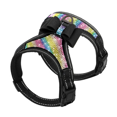 Reflective Dog Harness Nylon Pitbull Pug Small Medium Dogs Harnesses Vest Bling Rhinestone Bowknot Dog Accessories Pet Supplies