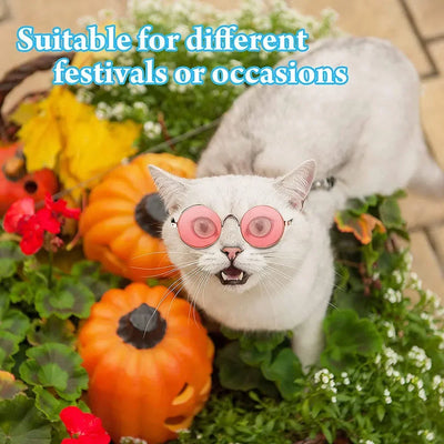 Cat Dog Sunglasses Funny Pet Glasses Round Metal Cat Classic Retro Sunglasses with Anti Slip Belt Pet Party Costume Photo Props