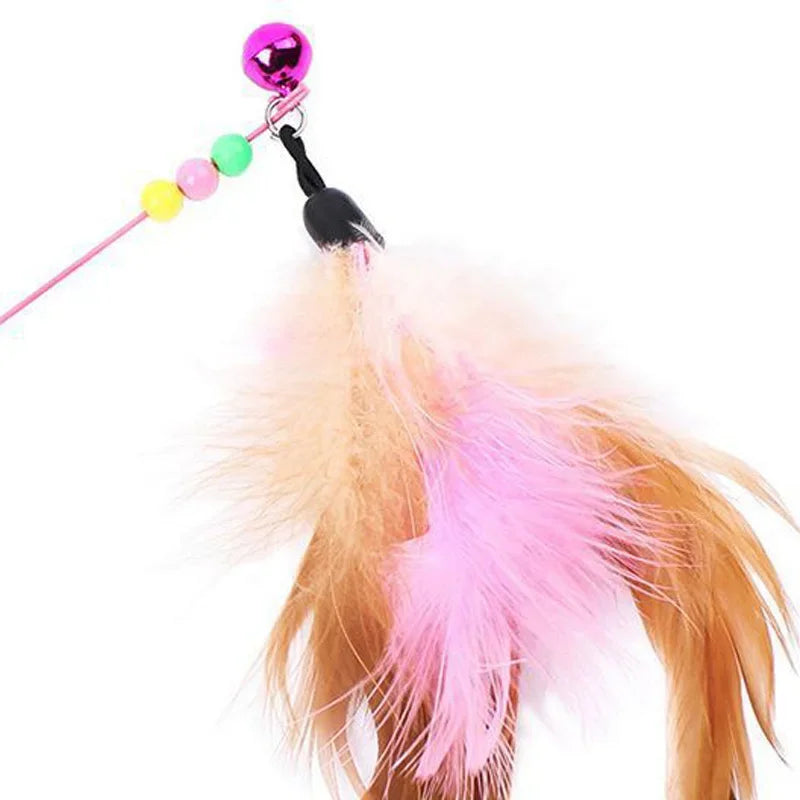 Interactive Wire Feather Cat Teaser Stick Fun Pet Toy for Kittens Entertaining Bell Feather Fish Wand Playful Cat Accessories