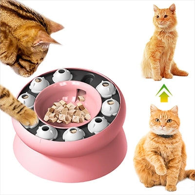 Interactive Cat Slow Feeder Bowl Feed Keep Cat Stomach Healthy Slanted Design Protect Kitty Neck Multifunction Pet Feed Bowl