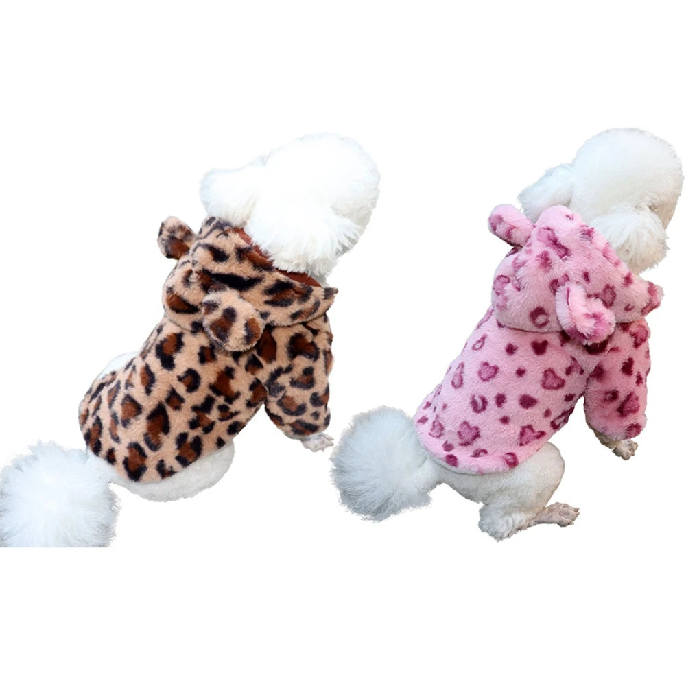 Winter Pet Dog Clothes Warm Fleece Dog Hoodie Leopard Dog Coat Jacket French Bulldog Clothing for Small Dogs Pets Costumes