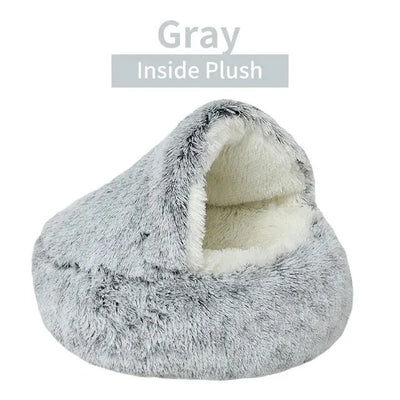 Plush Hooded Pet Bed Round Fluffy Soft Cat Bed Pet Cushion Warm Cat Dog 2 in 1 Sleeping Nest Cave for Small Dogs