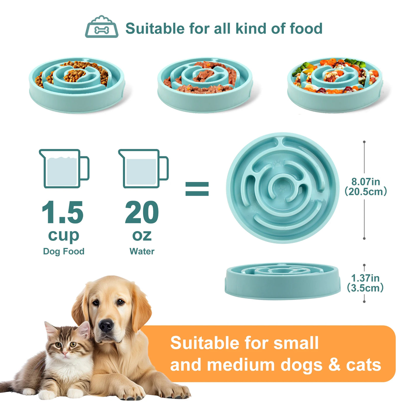 Pet Dog Slow Feeder Bowl Fun Non Slip Anti-Gulping Slower Food Feeding Dishes Eco Dog Bowl for Large Medium Small Dogs Puppy