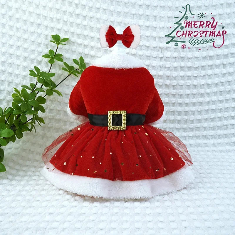 Christmas Pet Dress for Small Middle Dogs Kitten Skirt Puppy Fleece dress Xmas Clothes Chihuahua Poodle French Bulldog Outfits