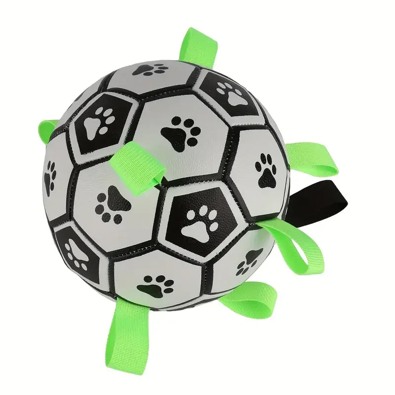 1pc Durable Football Design Pet Toy With Straps Dog Chewing Ball Toy For Training Playing Teeth Cleaning, Interactive Fetch Pet