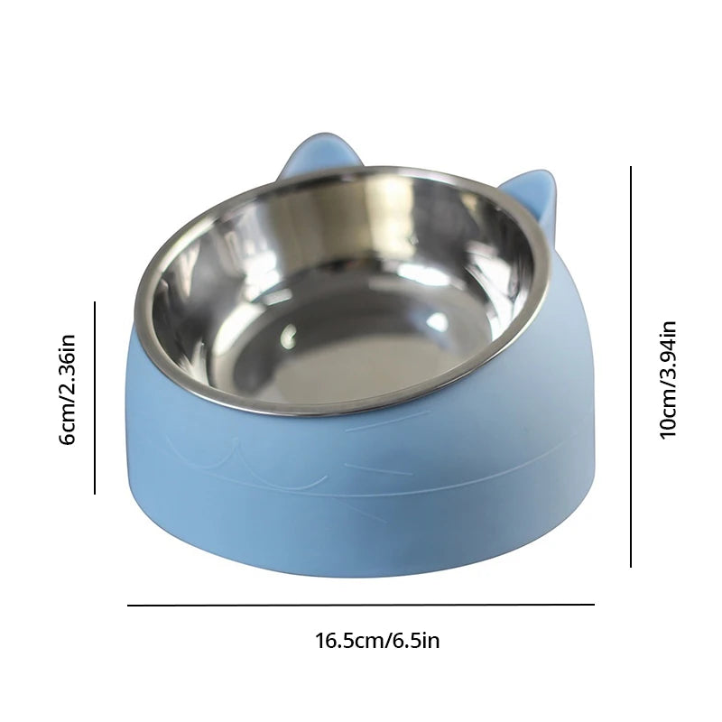 1pc Stainless Steel Cat Lovely Creative Inclined Kitten Puppy Food Feeding Bowls Cats Drinking Feeder Pet Dogs Cats Feeder