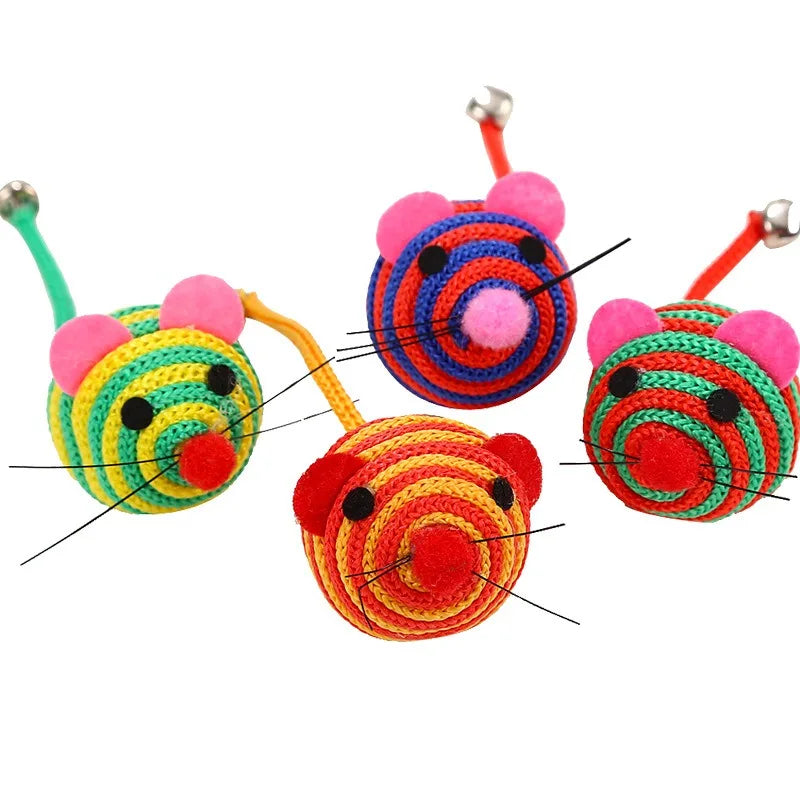 Stripe Nylon Rope Round Ball Cat Interactive Toy with Bell Mouse Long Tail Cat Bite Play Toy Pet Cat Chew Toys Pet Supplies