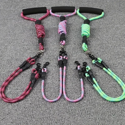 Pet dual head dog walking rope with wavy pattern, one drag two traction rope, anti winding and detachable