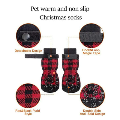 4PCS Pet Stocking Christmas Dog Stocking Thermal Strap With Non-slip Sole Pet Paw Protector For Small Medium Dogs