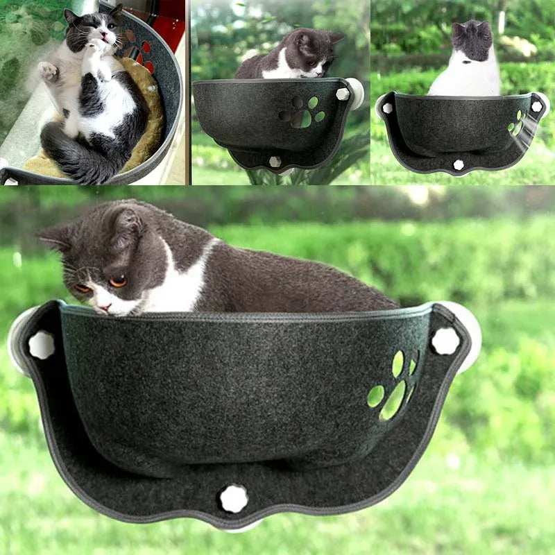 Cat Window Hammock With Strong Suction Cups Pet Kitty Hanging Sleeping Bed Storage Felt Warm Pets Cage Sunny Seat Beds