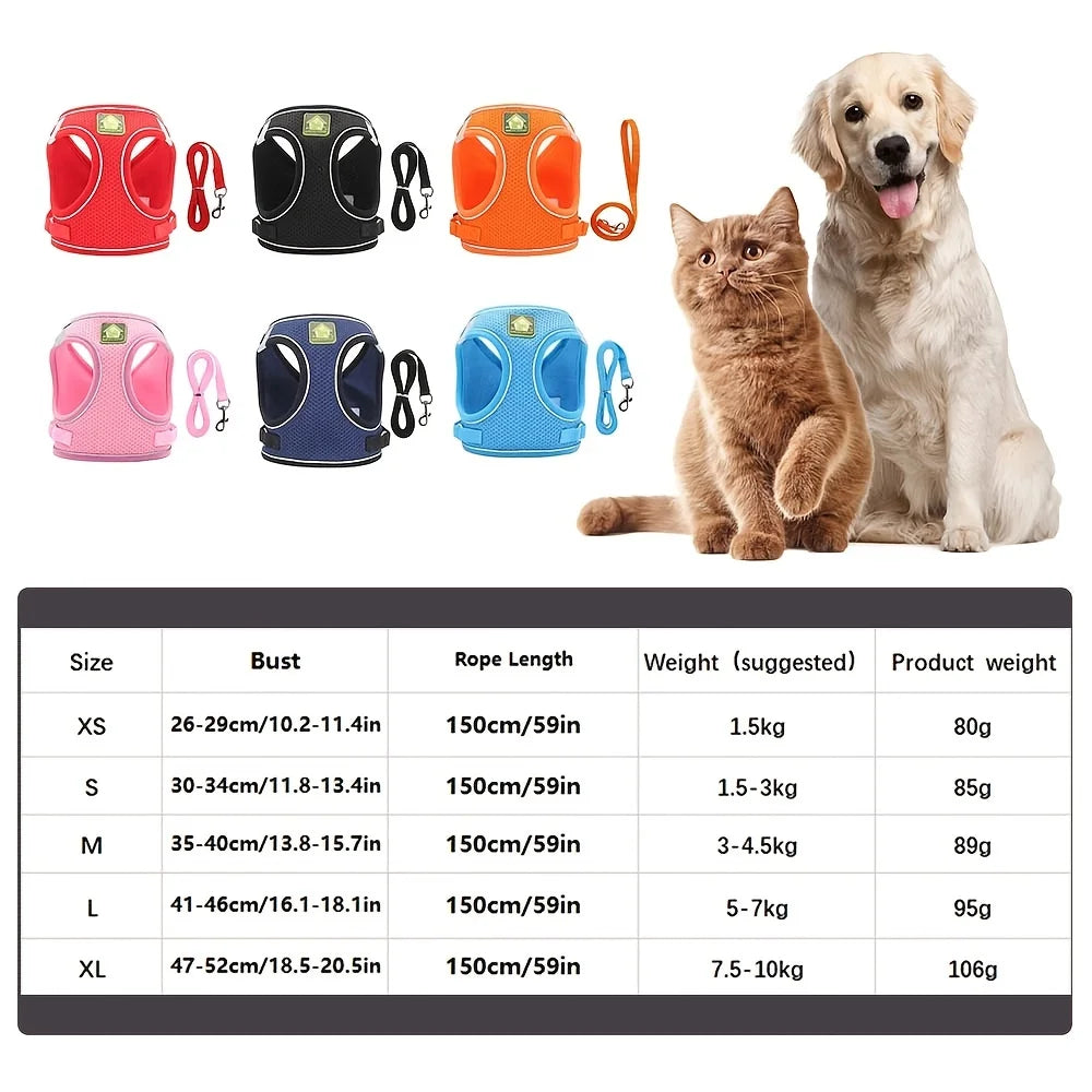 Reflective Pet Harness And Leash Set For Dog & Cat, No Pull Dog Vest Harness With Breathable Mesh