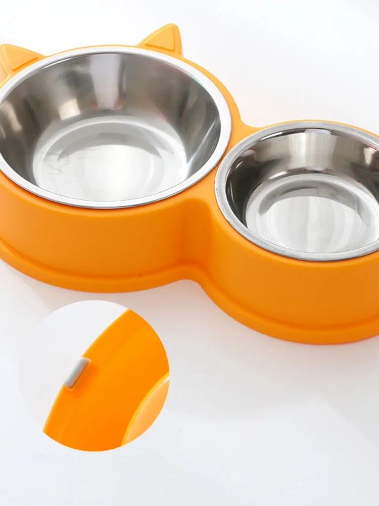 New puppy Kitten feeding supplies Two pet bowls Dog food drinker Stainless steel pet drinking dish Feeder access device