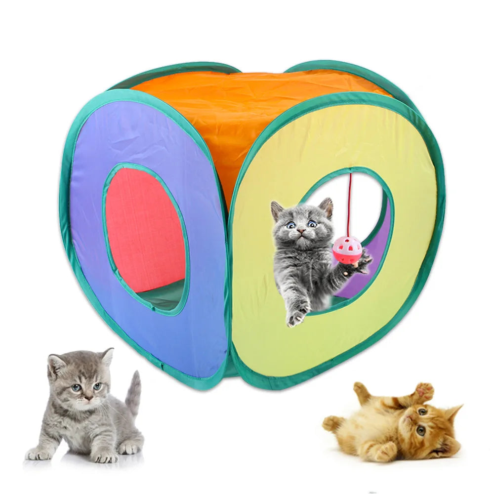 Square Cat Rainbow Tunnel  Store Folding Pet Drill Bucket Cat Toys