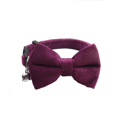 Velvet Cat Collar Solid Color Bowknot Puppy Chihuahua Collars with Bell Adjustable Safety Buckle Cats Bow Tie Pets Accessories