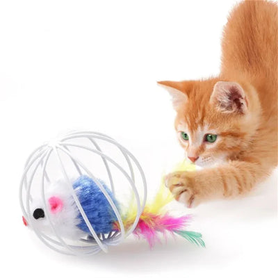 1pc Cat Toy Stick Feather Wand With Bell Mouse Cage Toys Plastic Artificial Colorful Cat Teaser Toy Pet Supplies Random Color