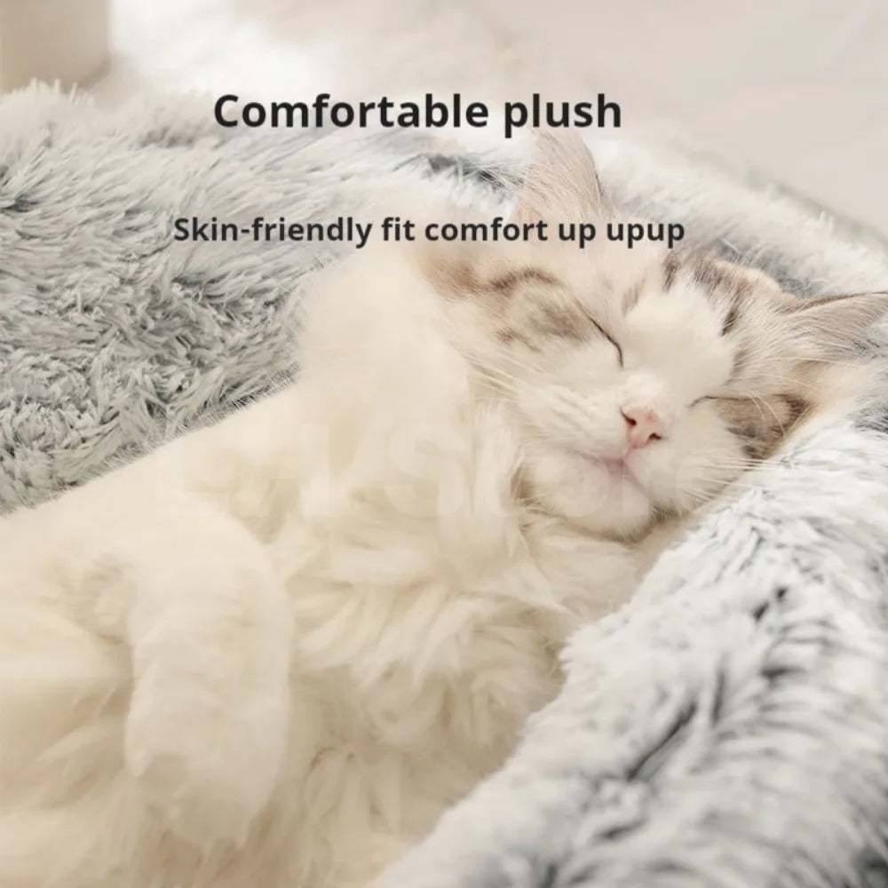 LH Plush Cat Bed with Cover Round Pets Bed Super Soft Mattress Warm Cat Dog 2 in 1 Comfortable Sleeping Nest for Small Pet