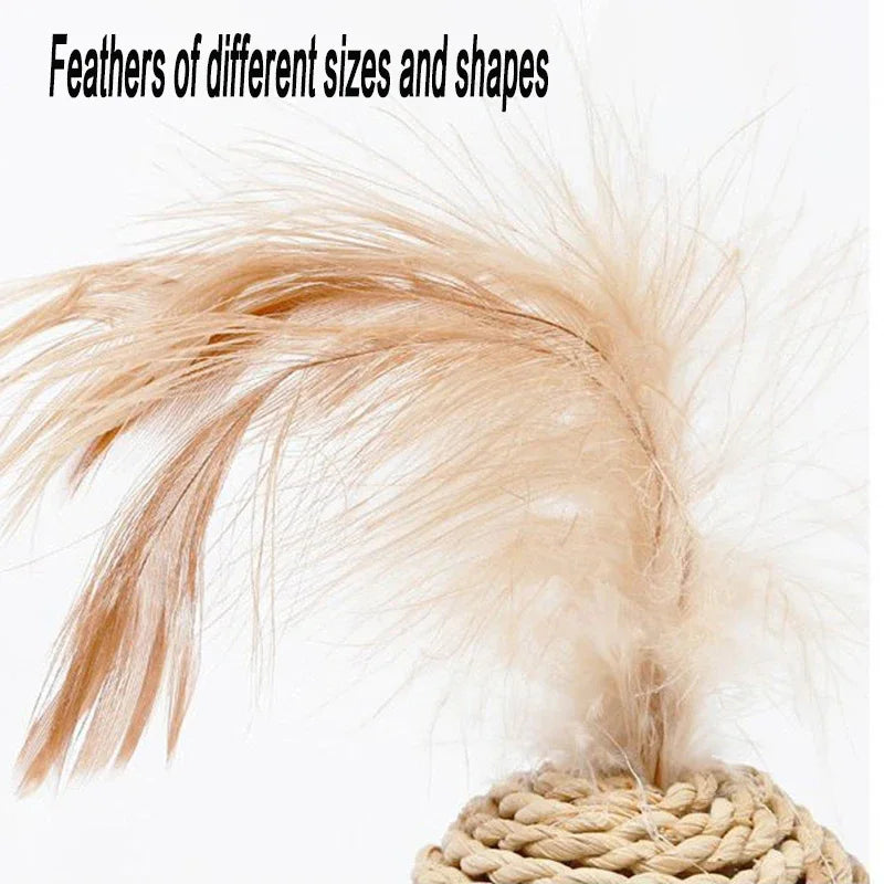 Rattan cat ball, faux feather fun toy, bell, interactive ball, pet supplies, 2 pcs.