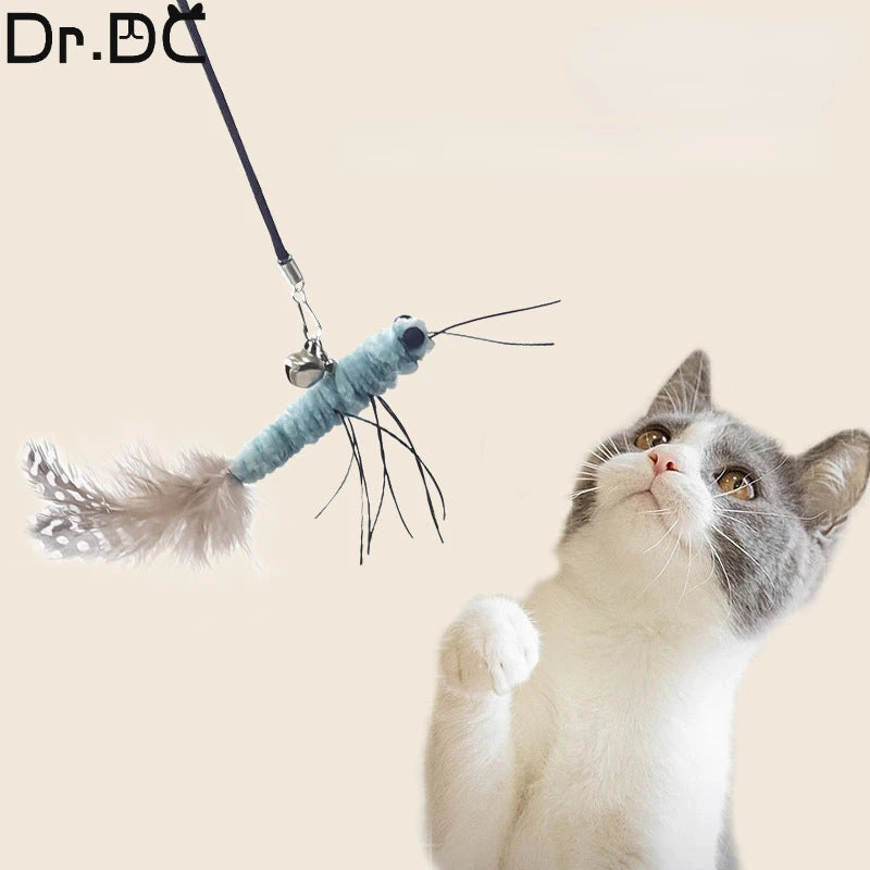 Dr.DC Wire Teasing Cat Stick Insect Dragonfly Feather Cat Supplies Cat Pet Moth Toy Interactive Fun Pet Cat Toy Pole