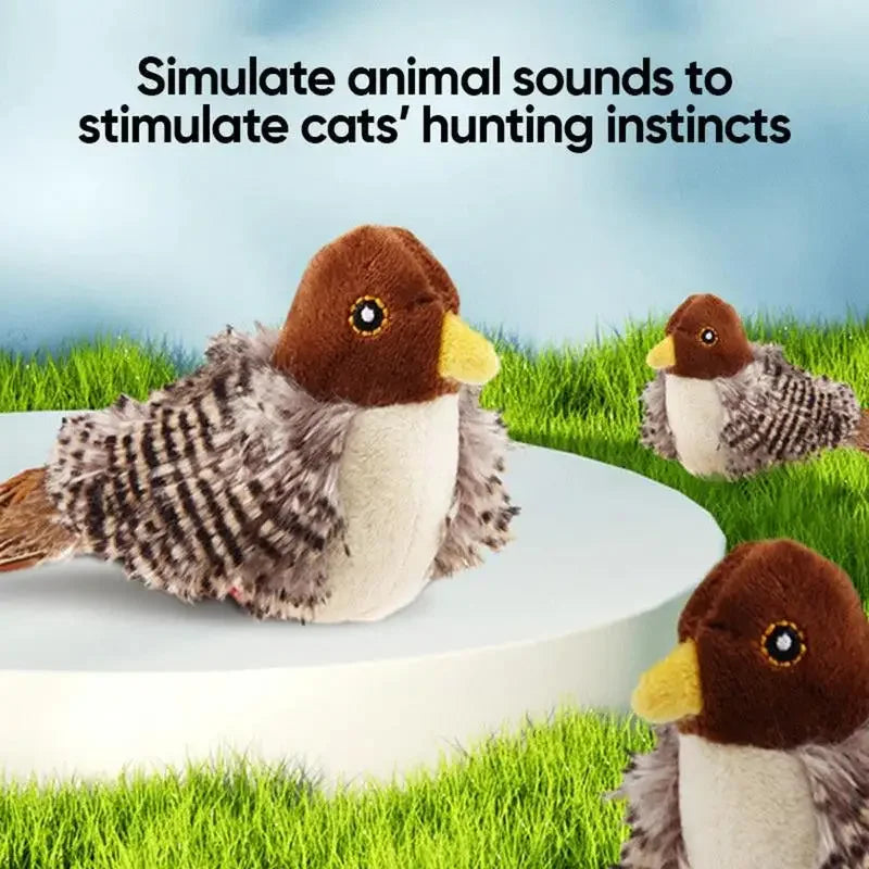 Interactive Cat Toys Electric Squeaky Simulation Bird Plush Cats Pets Teasing Toys with Feather Catnip Kitten Chirping Bird