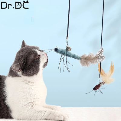 Dr.DC Wire Teasing Cat Stick Insect Dragonfly Feather Cat Supplies Cat Pet Moth Toy Interactive Fun Pet Cat Toy Pole