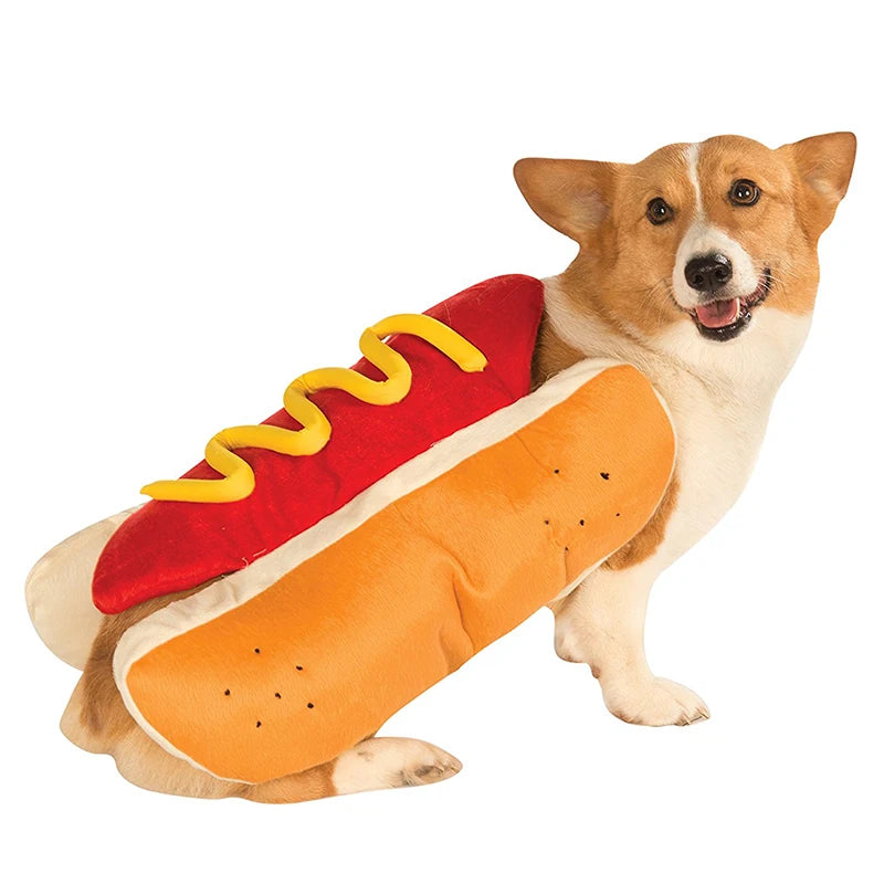 Funny Halloween Dog Costumes Hot Dog Shaped Dachshund Sausage Adjustable Clothes Pet Apparel Dressing Up Cat Party Costume Suit