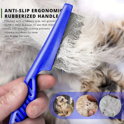 6PCS Flea Metal Lice Cat Dog Deshedding Removal Tear Stain Brush Pet Grooming Comb Kit Tool