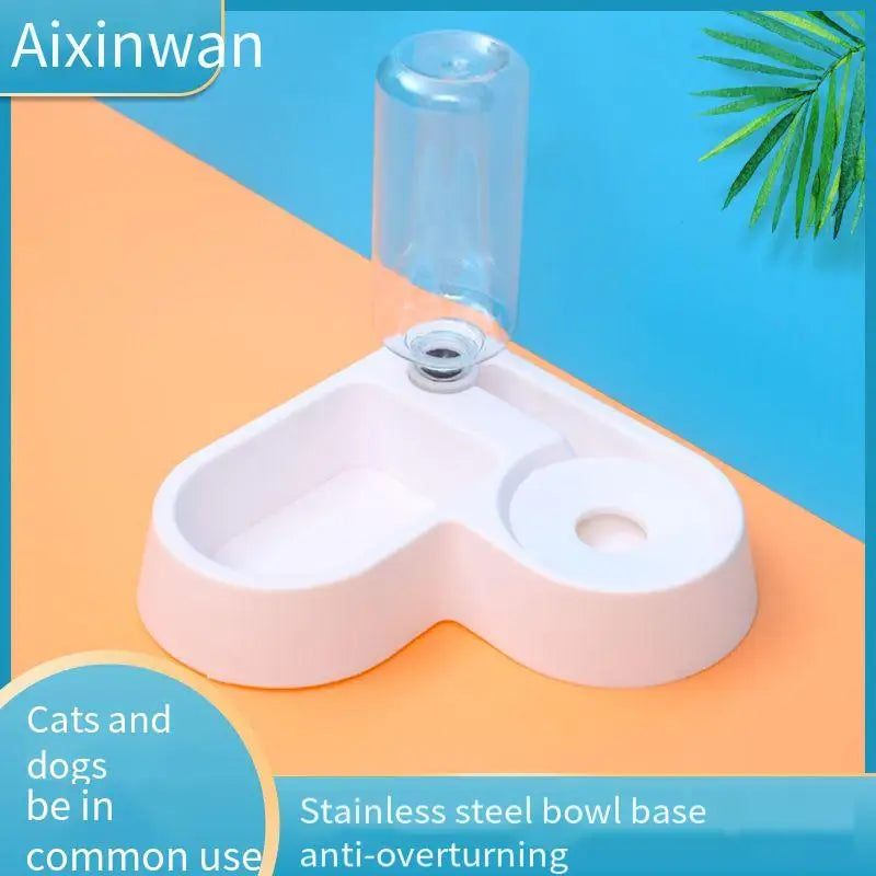 Multifunctional cat bowl with water bottle wall foot love automatic drinking water wall corner Pet bowl