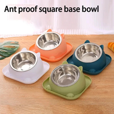 Pet Cat/Dog Bowl With Ant-proof Square Base, Anti-spill And Anti-leakage Design, Diagonal Anti-choke And Cross-neck Cat Bowl