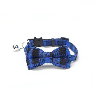 New plaid collar Pet bell collar bow tape cloth round ears cat dog collar