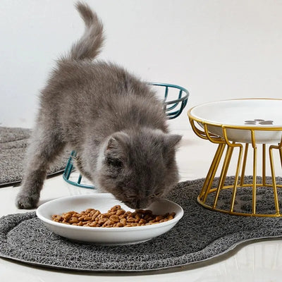 1Set Pet Ceramic Bowl Iron Rack Cat Food Snacks Canned Plate Anti-black Chin Anti-turning Water Does Not Leak Easy To Eat