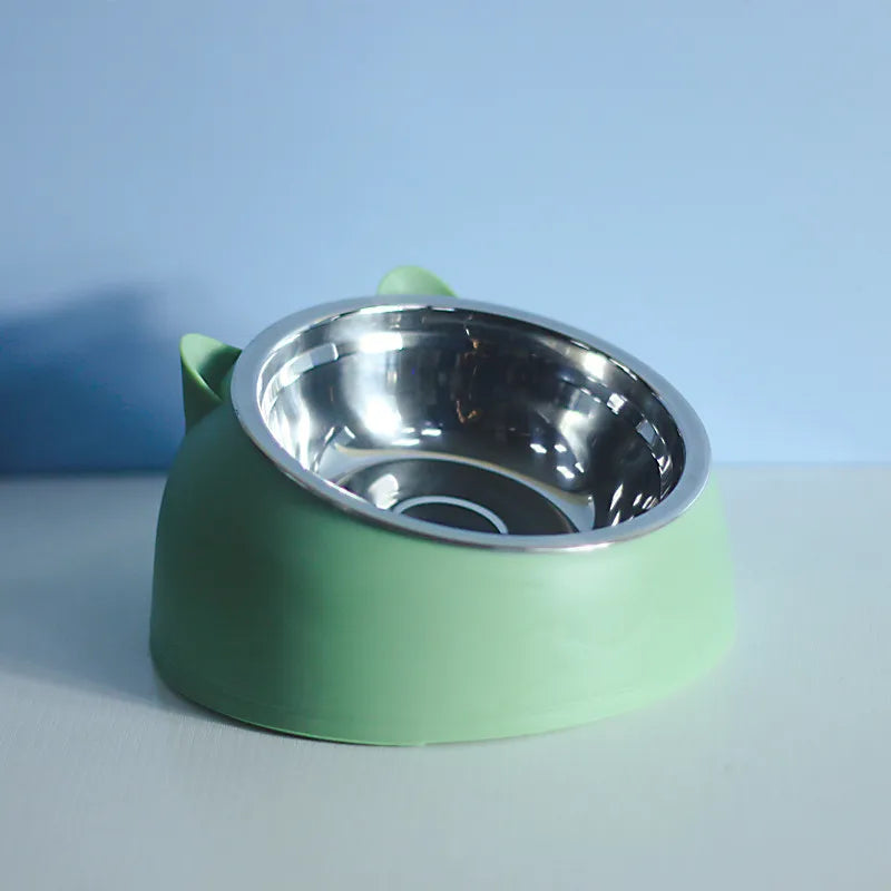 Stainless Steel Cat Bowl Double Bowl To Protect Cervical Vertebra Cat Bowl Oblique Explosion Pet Food Basin Cat Supplies