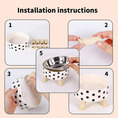 A Cat Bowl For Cats And Dogs, Simple Polka-dot Stainless Steel Pet Tall Bowl, Drinking Water, Anti-overturn Water Bowl, Food Bas