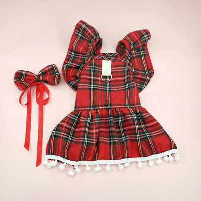 Christmas Dog Dresses Strap Autumn Winter Dog Clothing Skirt Cat Pet Clothing Cosplay Christmas Checker Clothes for Small Dog