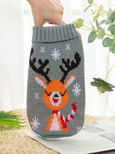 Christmas Pet Sweaters, Dog And Cat Clothing, Maroon Fawn GrayElk Graphic Pet Autumn And Winter Clothes, Holiday Costumes