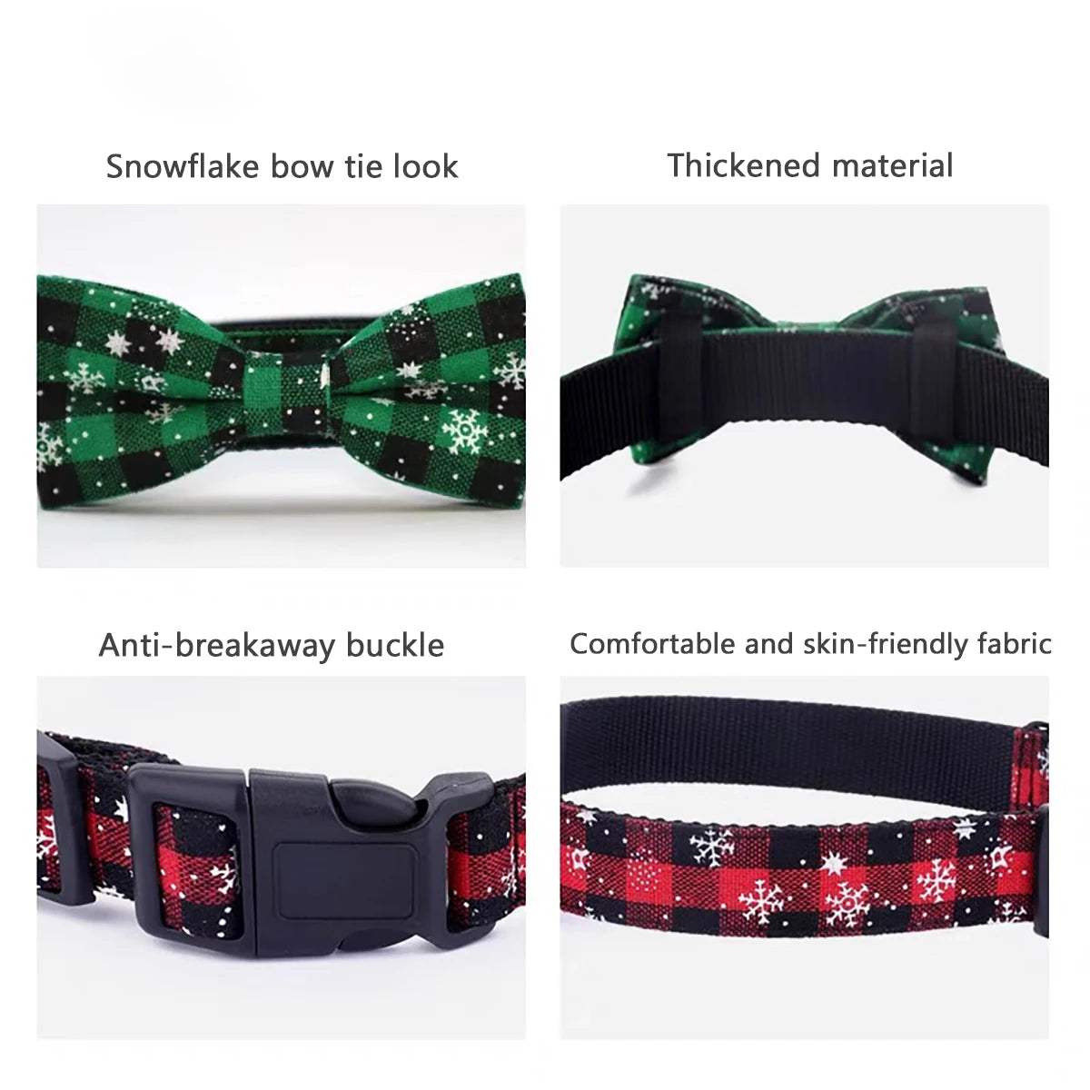 Dog Collar with Bow tie,Christmas Plaid Snowflake Dog Collar with Adjustable Buckle Suitable for Small Large Dogs Cats Pets