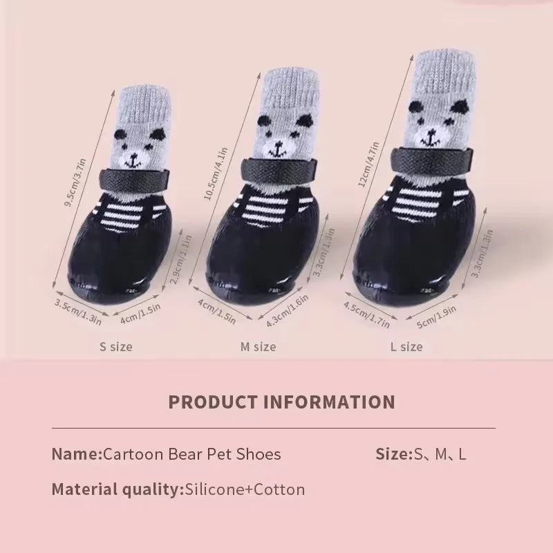 Cute Bear Cotton Dog Shoes Rubber Sole Non-slip Waterproof Cats & Dogs Socks for Chihuahua Puppy Small Medium Pets Snow Boots