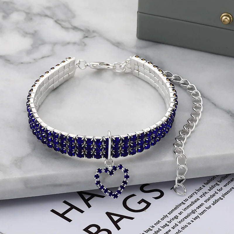 New Cat Dog Collar Three Row Elastic Rhinestone Pet Collars Love Decoration Necklace Puppy Kitten Ornament Pets Supplies