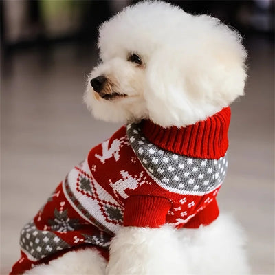 Christmas Pet Sweaters, Dog And Cat Clothing, Maroon Fawn GrayElk Graphic Pet Autumn And Winter Clothes, Holiday Costumes