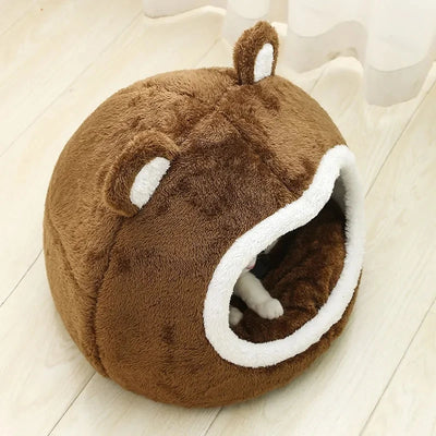 Brown Cat Bed Warm Pet House Soft Long Plush Kitten Lounger Cushion Small Dogs Tent Cave Beds For Cozy Cat House Mat Supplies