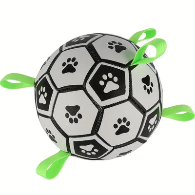 1pc Durable Football Design Pet Toy With Straps Dog Chewing Ball Toy For Training Playing Teeth Cleaning, Interactive Fetch Pet