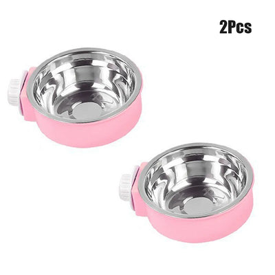 2Pcs Pet candy colored stainless steel dog bowl hanging cage pet cat food basin hanging stainless steel hanging bowl