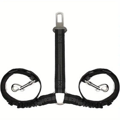 Pet car seat belt reflective towing rope, one tow two dog ropes, large dog explosion-proof punching dog car seat belt