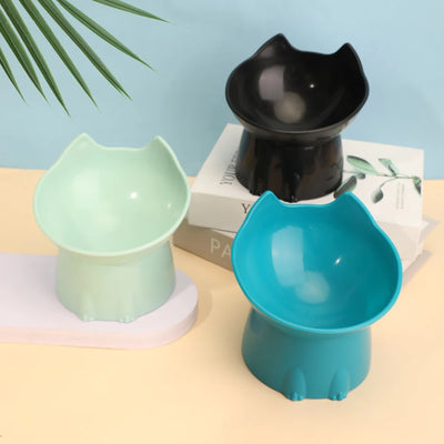 1pc WhiskerWare Elevated Cat Bowl, Anti-Tip Plastic Raised Pet Feeding Dish with Tilted Edge, Neck Protection Kitty Food