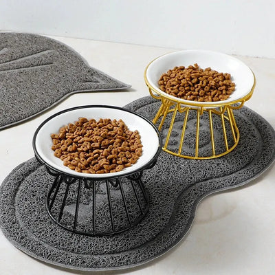 1Set Pet Ceramic Bowl Iron Rack Cat Food Snacks Canned Plate Anti-black Chin Anti-turning Water Does Not Leak Easy To Eat