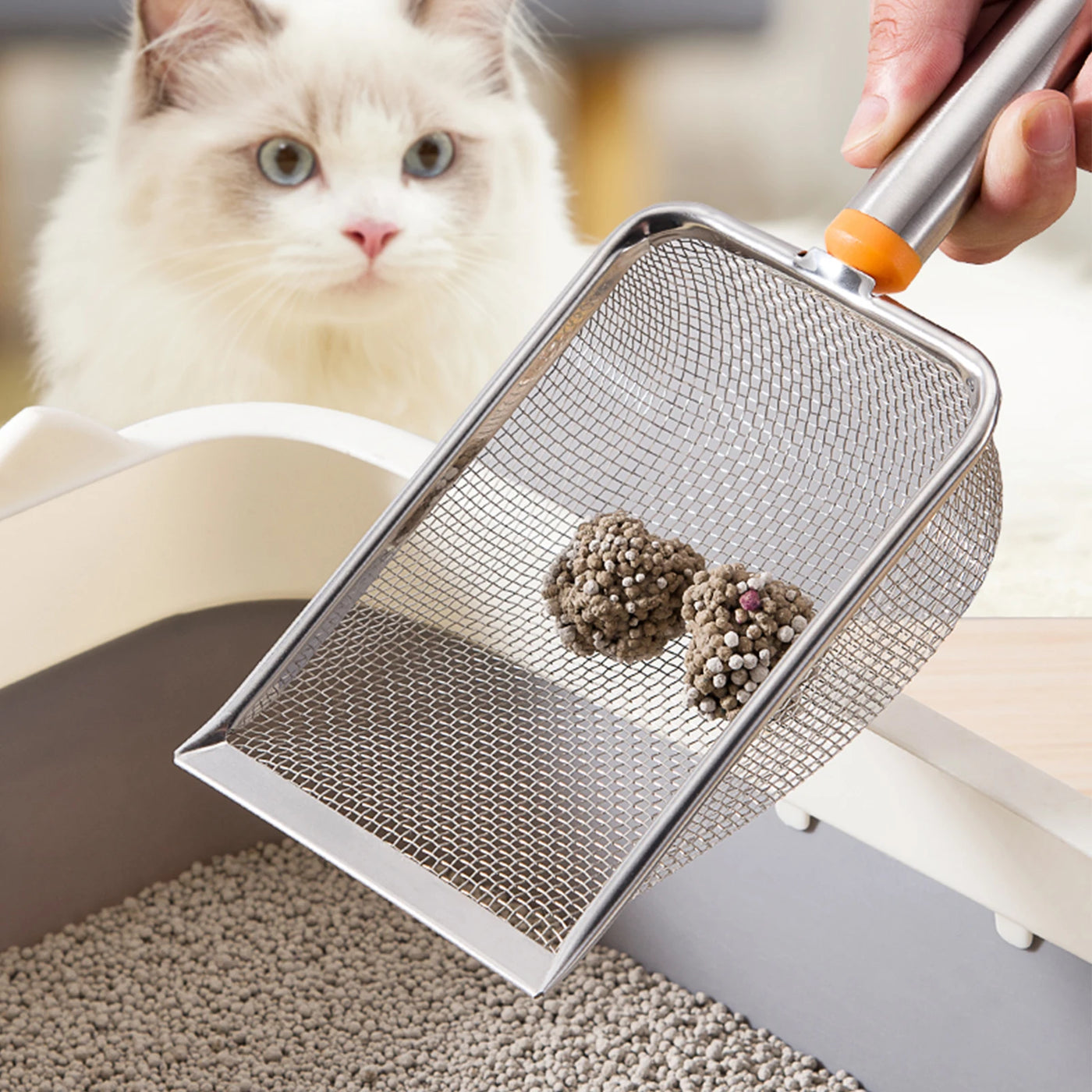 Stainless Steel Cat Litter Scoop with  Long Handle Kitten Sifter Sifter Litter Scooper  for Rabbits Pets Supplies Bunny