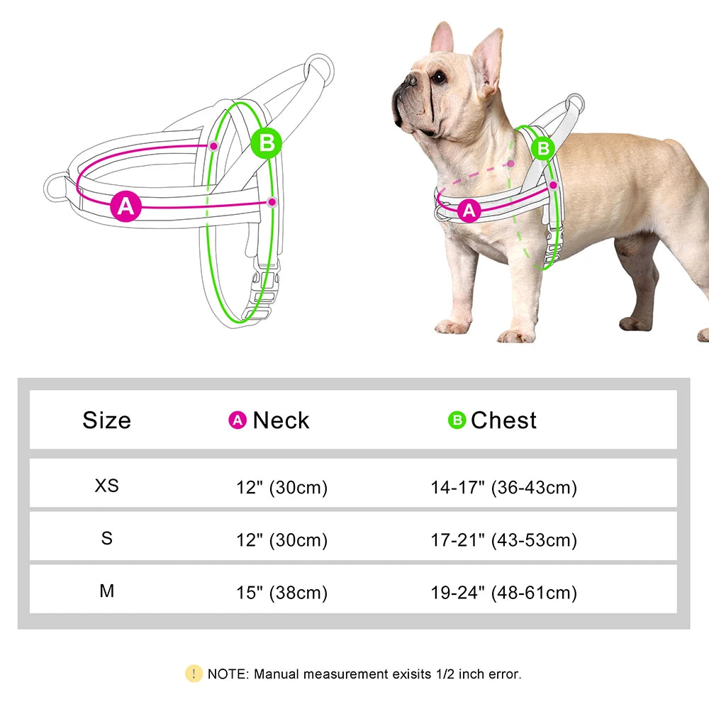 Nylon Padded Dog Harness Vest Adjustable Pet Cat Vest Soft Outdoor No Pull French Bulldog Chihuahua Pet Puppy Harness Vest Perro