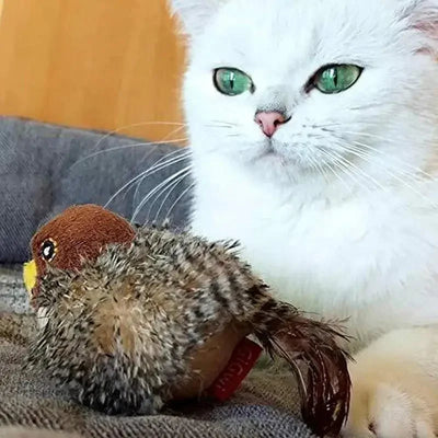 Interactive Cat Toys Electric Squeaky Simulation Bird Plush Cats Pets Teasing Toys with Feather Catnip Kitten Chirping Bird